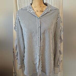 Banana Republic Navy and White Striped Shirt
